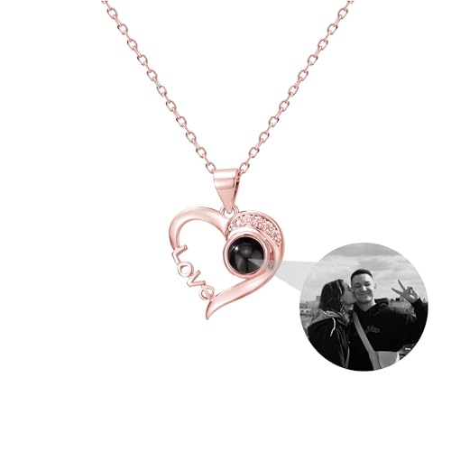 Personalisierte Foto Halskette mit Bild Projektion Kette mit Foto benutzerdefinierte Herz Foto Halskette 925 Sterling Silber Liebe Herz Anhänger Memorial Schmuck Geschenke für Freundin Frau Mutter von Pekdi