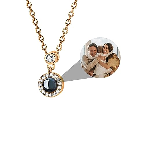 Personalisierte Foto Projektion Halskette 925 Sterling Silber Benutzerdefinierte Projektion Anhänger Kette mit Bild im Stein Inneren Anpassbare Erinnerungsschmuck Geschenke für Frauen Mädchen von Pekdi