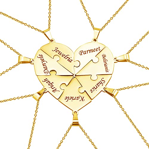 Personalisierte Herz Puzzle Halskette BFF Puzzle Passende Herz Halskette 2/3/4/5/6/7/8PCS Herz Puzzle Stück Anhänger Edelstahl Puzzle Name Halskette Familie Paar Beste Freunde Halskette Set Schmuck von Pekdi