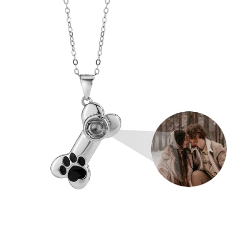 Personalisierte Hundeknochen Halskette Projektionskette mit Foto 925 Sterling Silber Haustier Foto Halskette Hundetatzen Kette mit Bild Anhänger Pet Memorial Schmuck Geschenke für Frauen von Pekdi