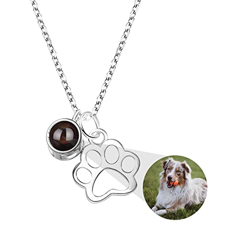 Projektionskette mit Foto Personalisierte Hunde Pfotenabdruck Kette 925 Sterling silber Haustier Foto Halskette Hundeknochen Anhänger Bild Kette im Stein Haustier Erinnerungs Schmuck Geschenke Frauen von Pekdi