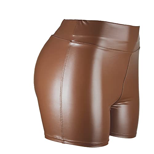 Damen Sexy Leder Shorts Glanz Hohe Taille PU Lederoptik Kurze Hose Push up Lederimitat Kunstlederhose von Pelisy