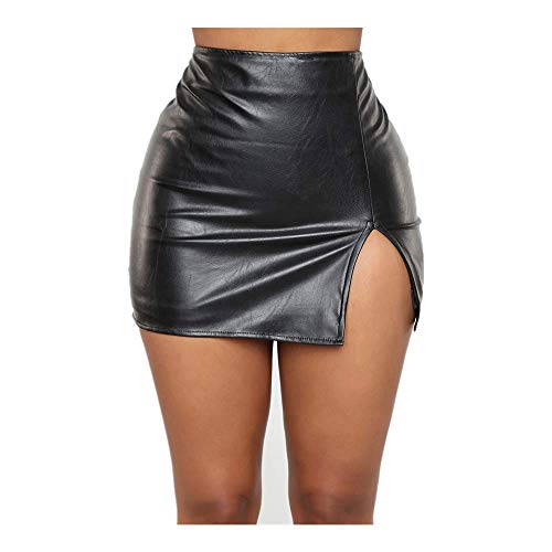 Pelisy Sexy Mini-PU-Lederrock für Damen, hohe Taille, Reißverschluss, schmal, Kunstleder, Röcke, Schwarz , S-M von Pelisy