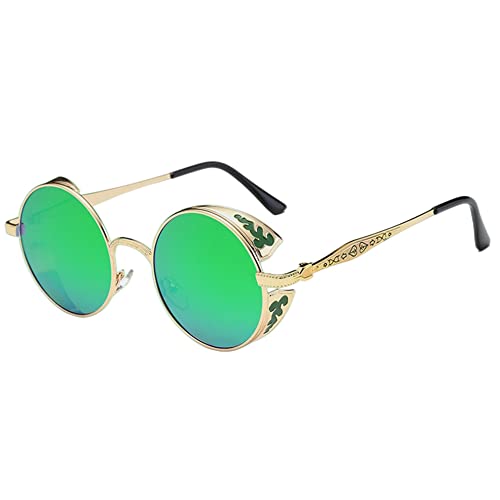 PenKee Polarisierte Steampunk-Sonnenbrille für Herren/Damen, rund, Metallschnitzerei, Vintage-Sonnenbrille, Gothic-UV400-Sonnenbrille von PenKee