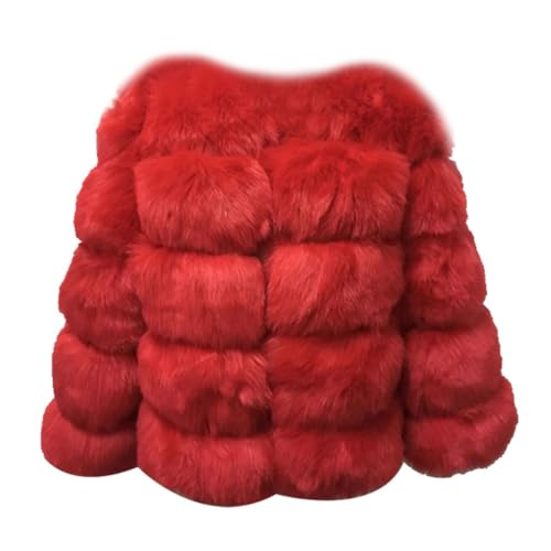 PengGengA Kunstpelz Mantel Damen Winterjacke Kurz PlüSchjacke Pelzmantel Felljacke Kunstfell Parka - Rot, M von PengGengA