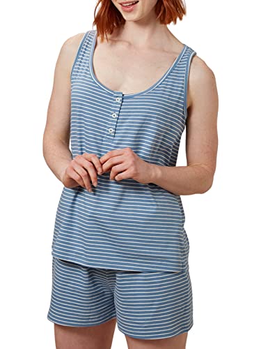 People Tree Damen Stripe Pyjama Vest Pyjamaoberteil, Blue, 16 von People Tree