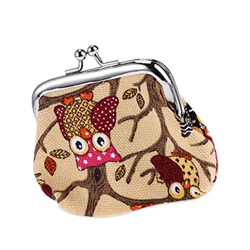 Women Coin -Geldbeutel Canvas Owl Vintage Kuss Schloss Wechselbeutel Geldbeutel kleine Tasche, Canvas Coin -Geldbörse von Peosaard