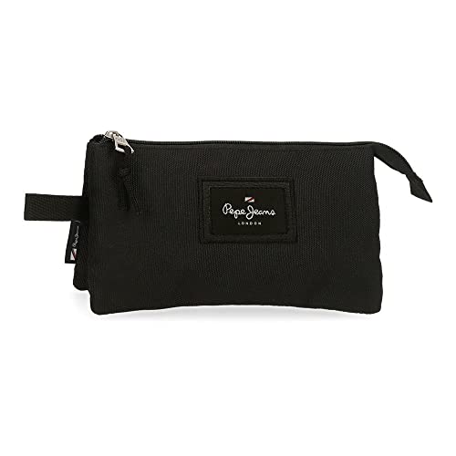 Pepe Jeans Aris Dreifach-Federmäppchen, 22 x 12 x 5 cm, Schwarz , 22x12x5 cms, Dreifach-Etui von Pepe Jeans