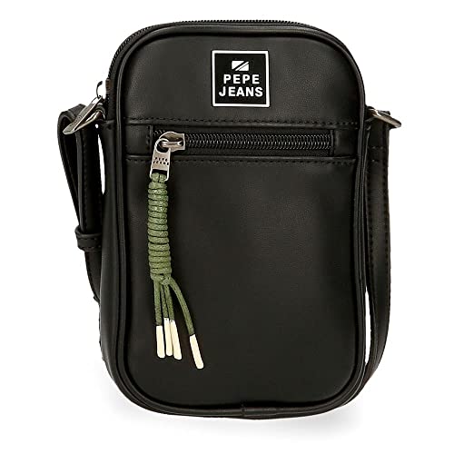 Pepe Jeans BEA Umhängetasche für Handy, Schwarz, 11 x 17,5 x 2,5 cm, Kunstleder, Schwarz , Bandolera Portamóvil, Umhängetasche für Mobiltelefon von Pepe Jeans