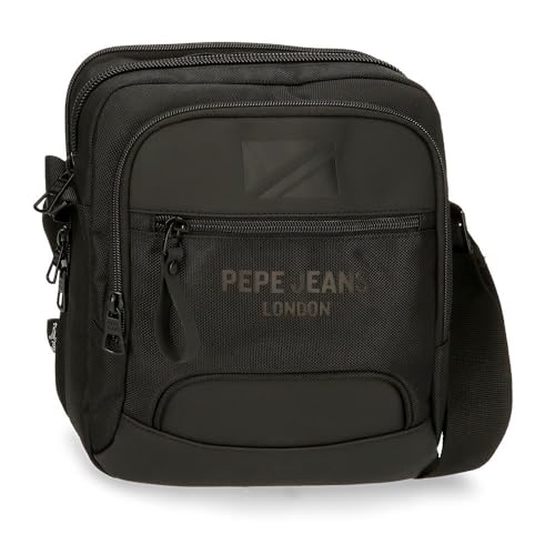 Pepe Jeans Bromley Umhängetasche, groß, Schwarz, 22 x 27 x 8 cm, Polyester, Schwarz, Talla única, Große Umhängetasche von Pepe Jeans