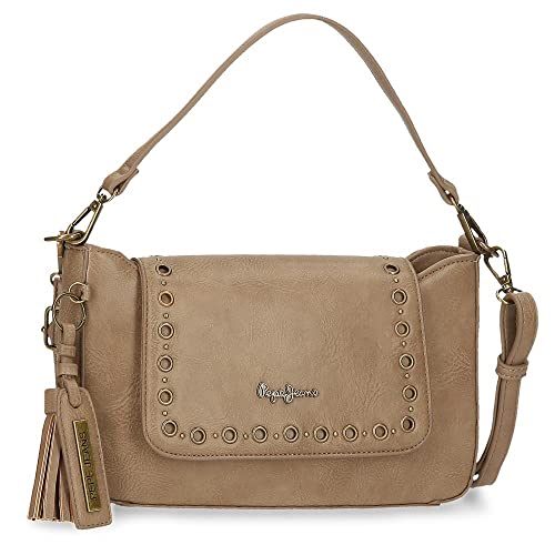 Pepe Jeans Camper Umhängetasche mit Klappe Beige 27 x 16 x 5 cm Kunstleder, Beige, Umhängetasche mit Patte von Pepe Jeans