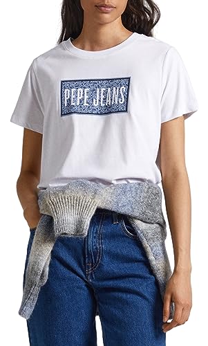 Pepe Jeans Damen Cat T-Shirt, White (White), M von Pepe Jeans