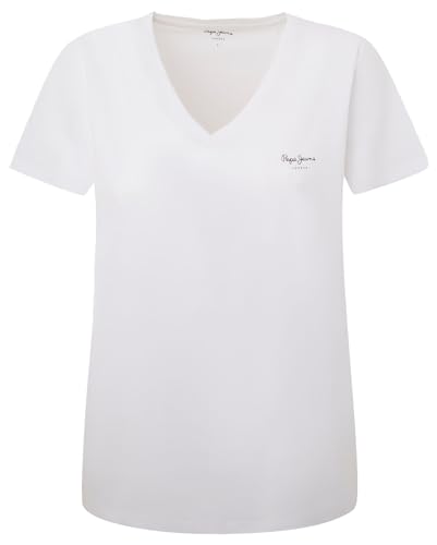 Pepe Jeans Damen Lorette V Neck T-Shirt, Weiß (White), M von Pepe Jeans