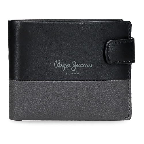 Pepe Jeans Doppelte horizontale Geldbörse mit Klickverschluss, Schwarz, 11 x 8,5 x 1 cm Leder, Schwarz, Talla única, Horizontale Brieftasche mit Klickverschluss von Pepe Jeans