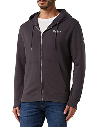 Pepe Jeans Herren Edward Zip Hooded Sweatshirt, Black (Washed Black), S von Pepe Jeans