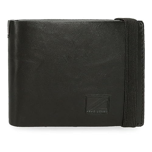 Pepe Jeans Marshal Geldbörse mit Gummiband Schwarz 11,5 x 8,5 x 1 cm Leder, Schwarz, Talla única, Geldbörse mit Gummiband von Pepe Jeans