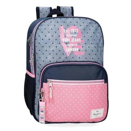 Pepe Jeans Noni Denim Schulrucksack, anpassbar an Kinderwagen, Mehrfarbig, 30 x 40 x 12 cm, Polyester, 14,4 l, bunt, Schulrucksack, anpassbar an Trolley von Pepe Jeans