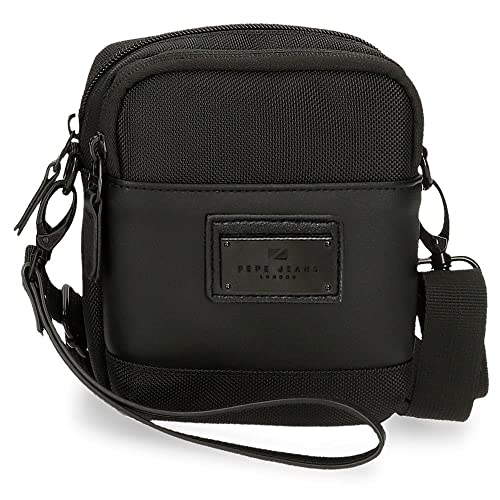 Pepe Jeans Soho Umhängetasche mit Zwei Fächern, Schwarz, 12 x 15 x 3,5 cm, Polyester und PU, Mehrfarbig (Mehrfarbig), Talla única, Umhängetasche mit Zwei Fächern von Pepe Jeans