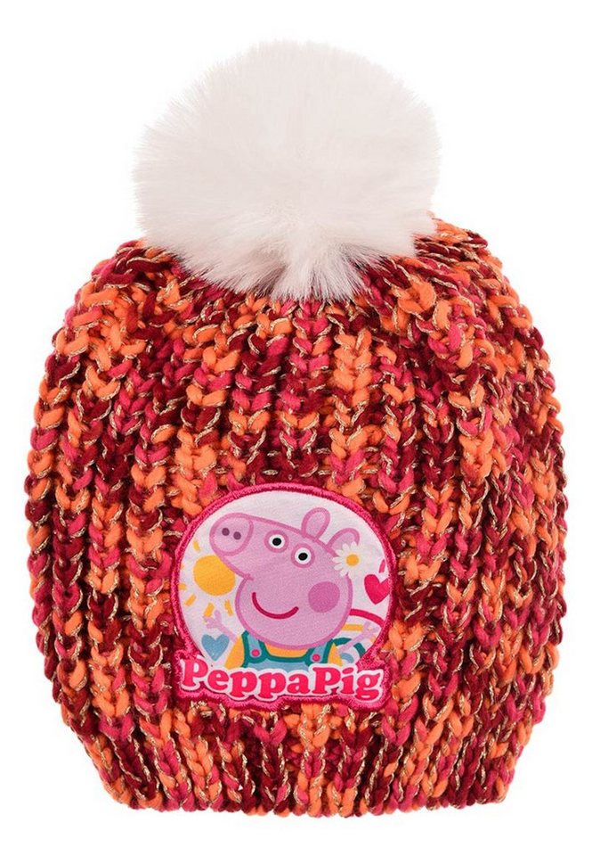 Peppa Pig Bommelmütze Kinder Mädchen Winter-Mütze Strick-Mütze mit Kunstpelz Bommel von Peppa Pig