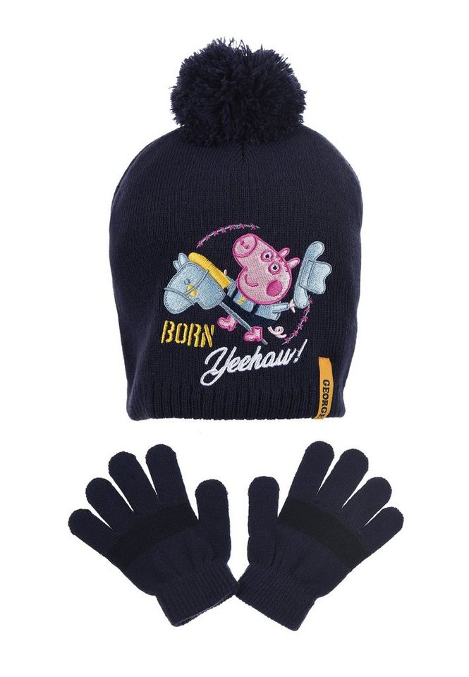 Peppa Pig Bommelmütze Peppa Wutz Kinder Mädchen Jungen Winter-Set Winter-Mütze Handschuhe (SET) von Peppa Pig