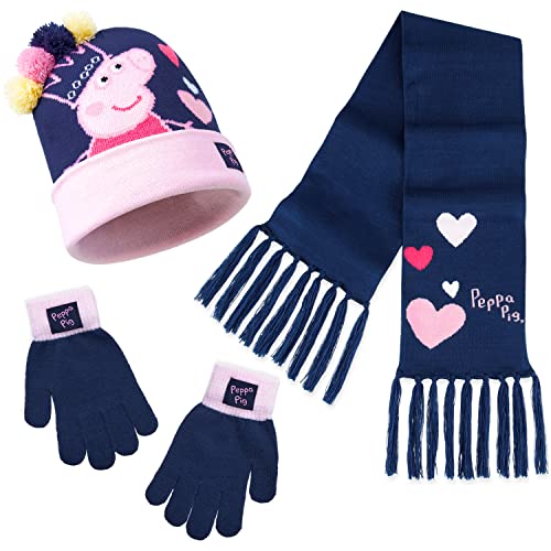 Peppa Pig Winter Mütze Kinder Mädchen Handschuh Set mit Schal Winter Set von Peppa Pig