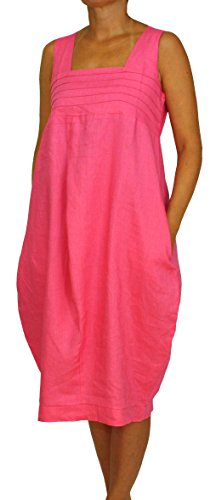 PERANO 24098 Damen Leinen Sommerkleid Ballonkleid Farbe Pink Konfektionsgröße 38 Internationale Größe M pink Gr. 38/M von PERANO