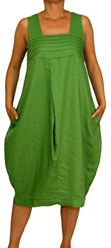 PERANO 24098 Damen Leinen Sommerkleid Ballonkleid Farbe Grün Konfektionsgröße 40 Internationale Größe L grün Gr. 40/L von PERANO