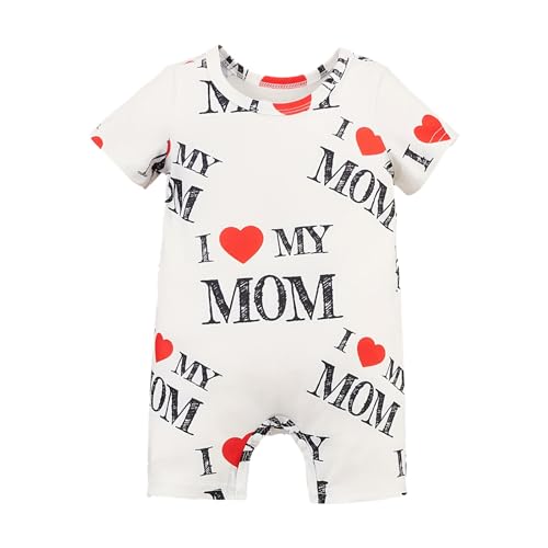 Perfeclan Baby Body Jungen Mädchen, Unisex Baby Strampler mit Spruch I love Mum, Sommer Baby Body Kurzarm, Neugeborenen-Body Kurzärmeliger Body für Foto-Requisiten, Zuhause, Weiß, 3 Bis 6 Monate von Perfeclan