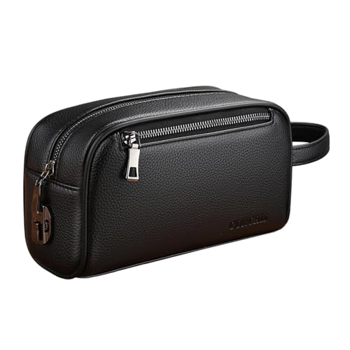 Perfeclan Herren Handtasche Casual Business Brieftasche mit Riemen Organizer PU Herren Clutch, Schwarz mit Schloss von Perfeclan