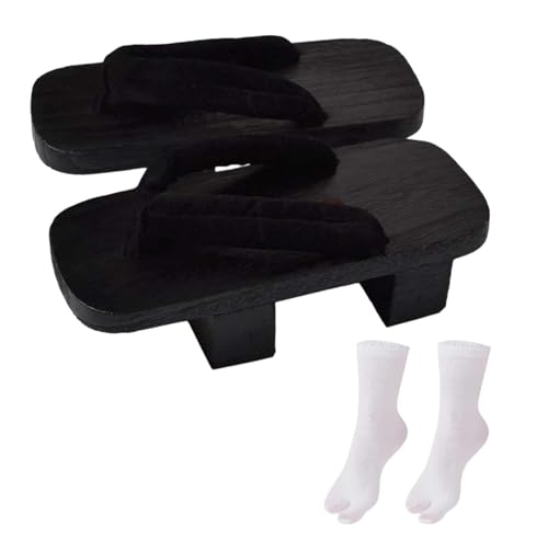 Perfeclan Japanische Holzclogs, japanische Schuhe, Geta, traditionell, tragbar, für drinnen und draußen, bequeme Sandalen für Reisen, Strand, Alltag, Schwarz, 38 von Perfeclan