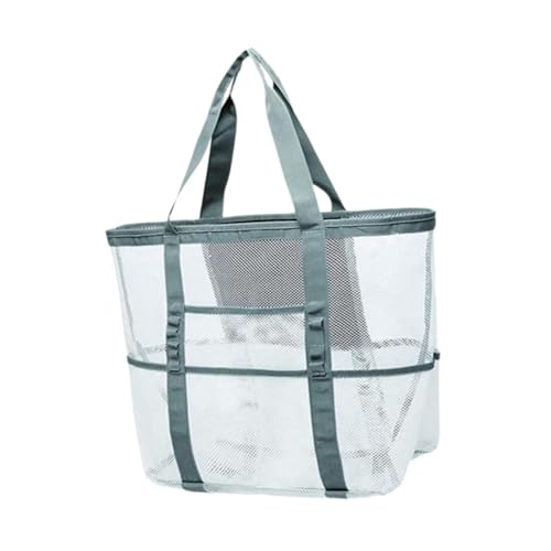 Perfeclan Mesh-Strandtasche, leichte Strand-Einkaufstasche für Damen und Herren, Urlaub, Picknick, Weiß von Perfeclan