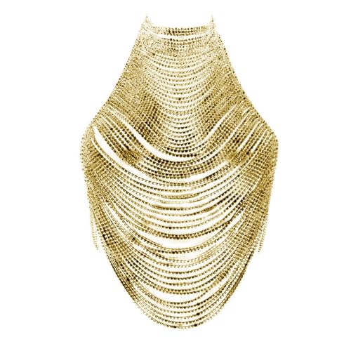 Perfeclan Strass-Körperkette, Schmuck, funkelnde Brustkette für Frauen, BH-Bikini-Kette, für Karneval, Strand, Festival, Rave, Auftritt, Gold von Perfeclan