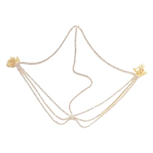 Perfeclan Strass Kopfkette Maskerade Kette Braut Stirnkette Schmuck Kopfbedeckung für Hochzeit Nachtclub Bauchtanz Cosplay, Gold von Perfeclan