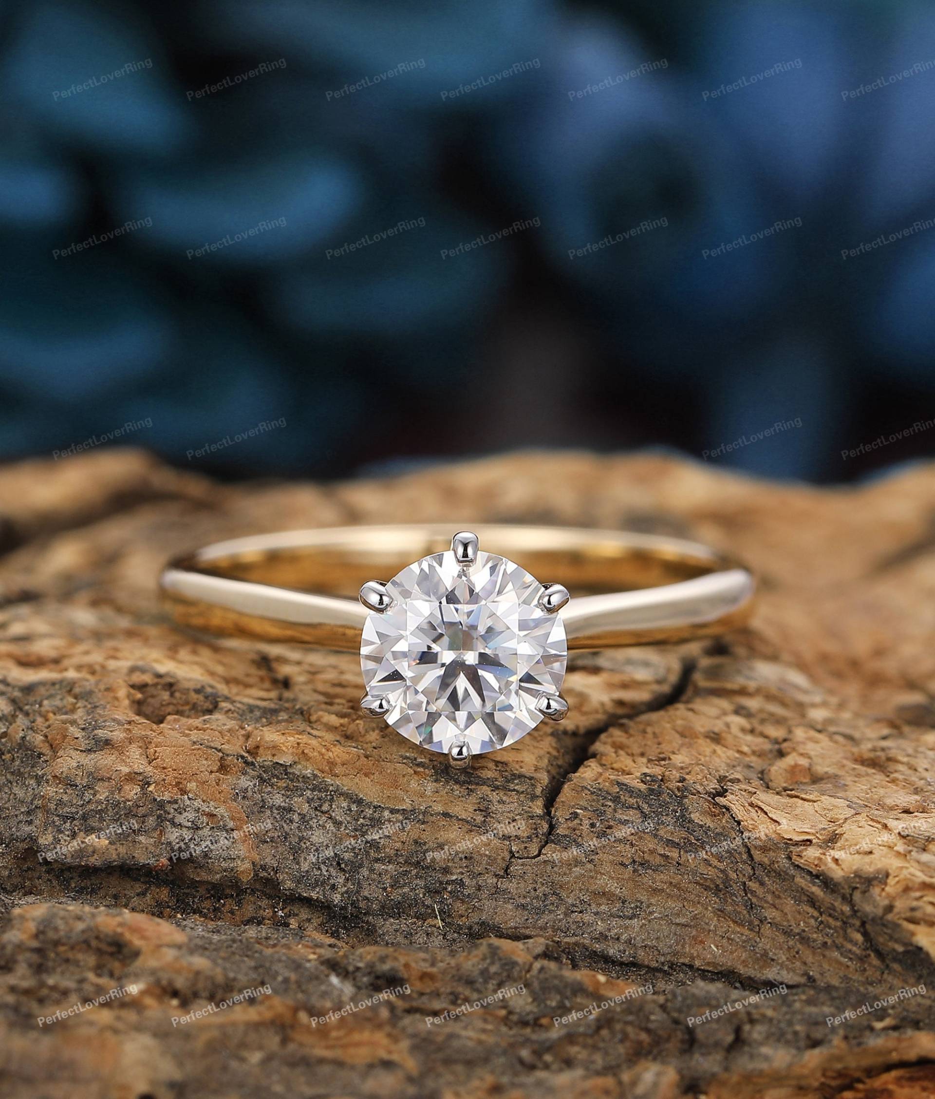 14K Zweifarbiger Goldring/7mm Rundschliff Moissanite Verlobungsring Solitär Versprechen Ring Jubiläumsgeschenk Für Frauen Benutzerdefinierte von PerfectLoverRing