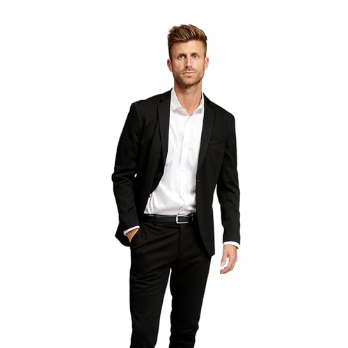 Performance Blazer Herren Schwarz (Größe 46) – Stylischer Slim Fit Herren Stretch Sakko – Herren Stretch Blazer – Bequemer, praktischer Herren Zwei Knopf Blazer für Business & Freizeit von Performance Pants