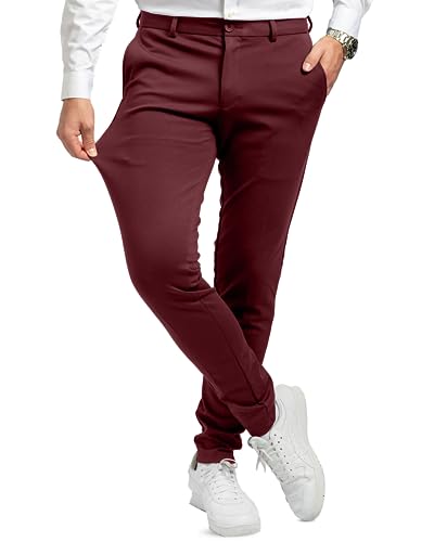 Performance Pants Herren Burgundy Bordeaux (Größe 27W/30L) - Stilvolle Herren Hosen Stretch - Hosen Herren Stretch - Angenehme Praktische Männer Hosen für Business & Freizeit - Bequeme Stoffhose von Performance Pants