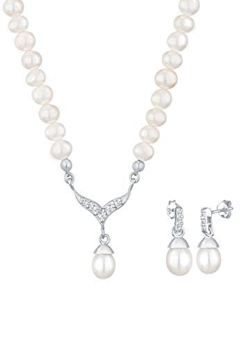 Elli Schmuckset Damen Perle mit Kristall in 925 Sterling Silber von Elli