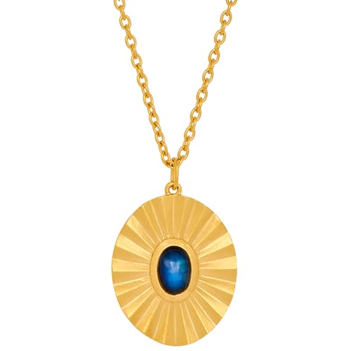 Pernille Corydon Kette Damen Gold Autumn Sky Necklace - 50-55 cm/Anhängerkette Silber 925 18k Vergoldet Sonne blauer Regenbogenmondstein - N674g von Pernille Corydon