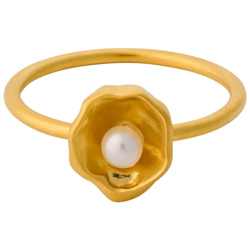 Pernille Corydon Ring Damen Gold Hidden Pearl Ring/Damenring Silber 925 18k Vergoldet Plakette klein mit Süsswasserperle - R448g-57 von Pernille Corydon