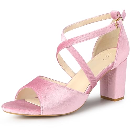 Perphy Damen Sandalen mit Kreuzriemen, Samt, Blockabsatz, Sandalen, Pink, 37 EU von Perphy