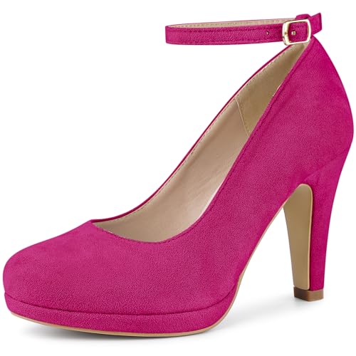 Perphy Mary Jane Pumps mit Knöchelriemen, runder Zehenbereich, Stiletto-Absatz, Pumps für Damen, Knallpink (Hot Pink), 38 EU von Perphy