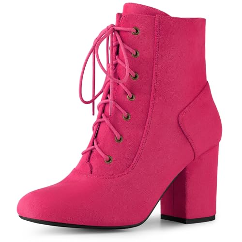 Perphy Stiefeletten mit rundem Zehenbereich, hoher Absatz, Schnürstiefeletten für Damen, Knallpink (Hot Pink), 36 EU von Perphy