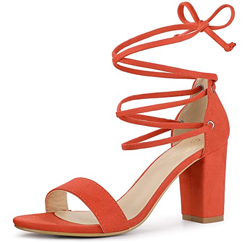 Perphy Strappy Lace Up Chunky High Heel Sandalen für Frauen Orange 39 von Perphy