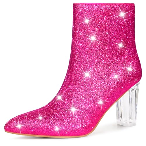 Perphy Transparenter Absatz, funkelnde Glitzer-Stiefeletten mit Blockabsatz für Damen Pink 38 von Perphy