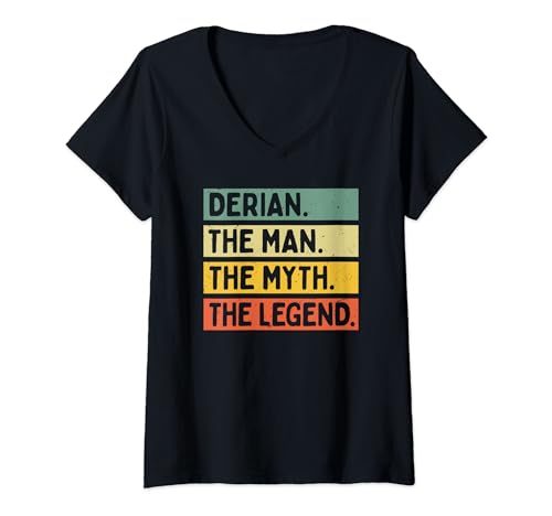 Damen Zitat Derian The Man The Myth The Legend T-Shirt mit V-Ausschnitt von Personalized Gift Ideas Derian