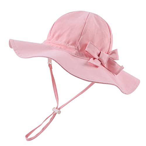 Pesaat Baby Sonnenhut Mädchen Sommermützen UV-Schutz mit Schleife Kinder Sommerhut Baby Mädchen Mütze Sommer (Rosa, 3-6Monate) von Pesaat