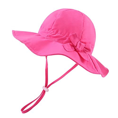 Pesaat Baby Sonnenhut Mädchen Sommermützen UV-Schutz mit Schleife Kinder Sommerhut Baby Mädchen Mütze Sommer (Rosa Rot, 3-6Monate) von Pesaat