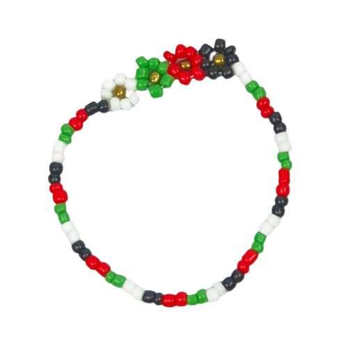 Pessrrtewg Halskette mit palästinensischer Flagge, handgefertigt, geflochtene Palästina-Halskette, bunte Blumenperlen-Armbänder, Perlenarmband, inspirierte Perlen-Halskette, für Damen und Mädchen, 1 von Pessrrtewg