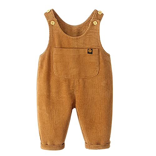 Petalum Baby Cord Latzhose Jungen Mädchen Kleinkind Vintage Ärmellose Strampler Overall Verstellbare Jumpsuit mit Tasche Gelb 9-12 Monate von Petalum