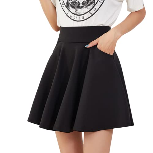 Petalum Damen Basic Solide Vielseitige Dehnbar Mini Rock high Waist Informell Faltenrock Hosenrock Sommerrock Skirt mit Taschen Schwarz 36 von Petalum